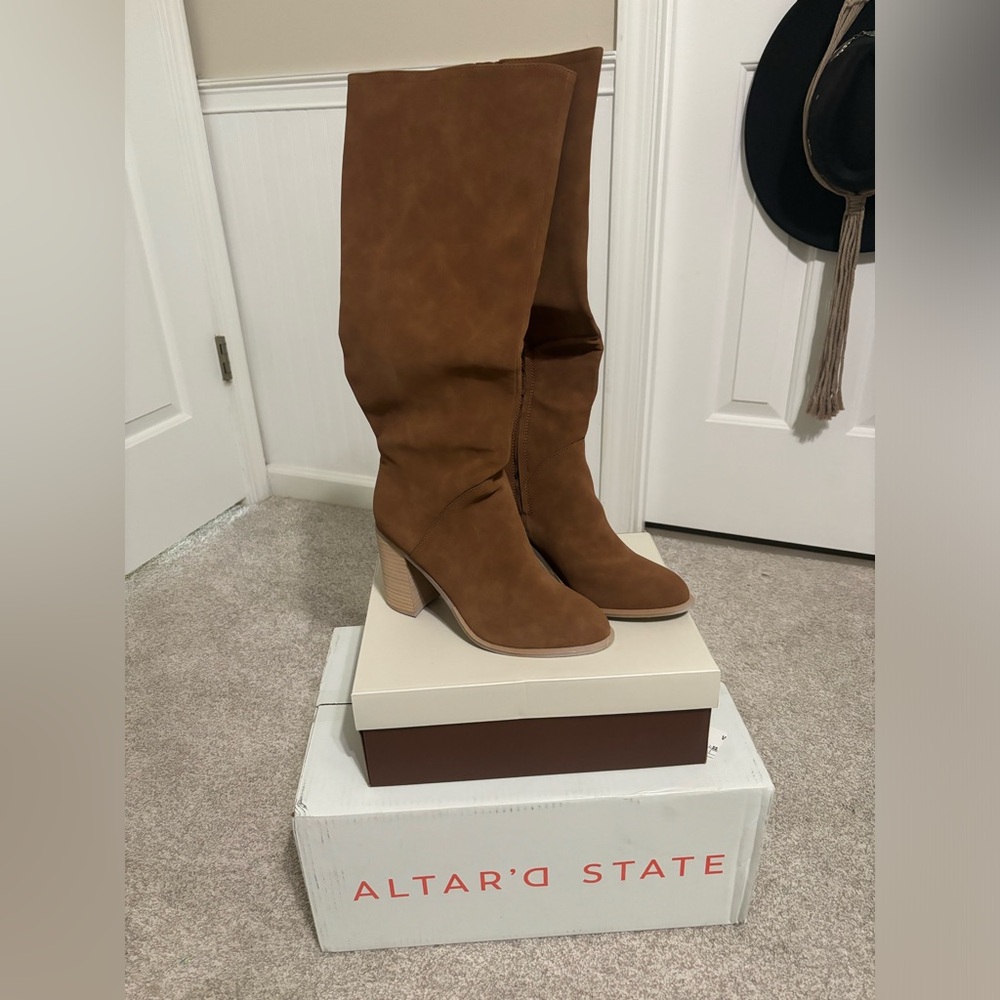 NWB Altard state cognac faux suede boots NEVER BEEN WORN